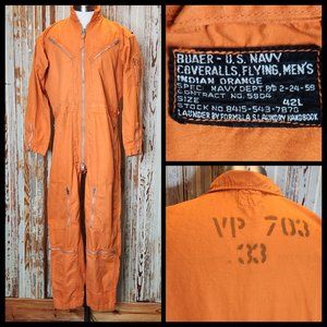 Vtg Buaer US Navy Flying Coveralls Stenciled VP 703 Orange 42L Patrol Squadron